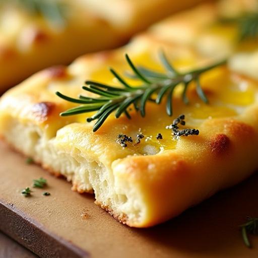 Trancio di focaccia romana appena sfornata.